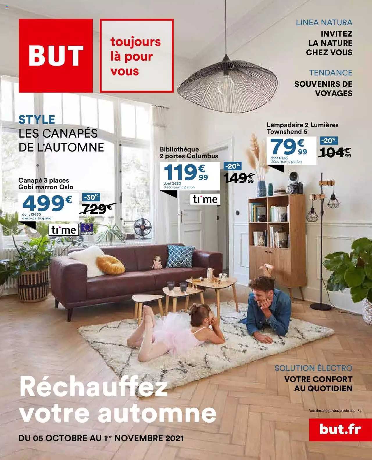 canapé 3 places gobi marron oslo, bibliothèque 2 portes columbus, lampadaire 2 lumières townshend 5,