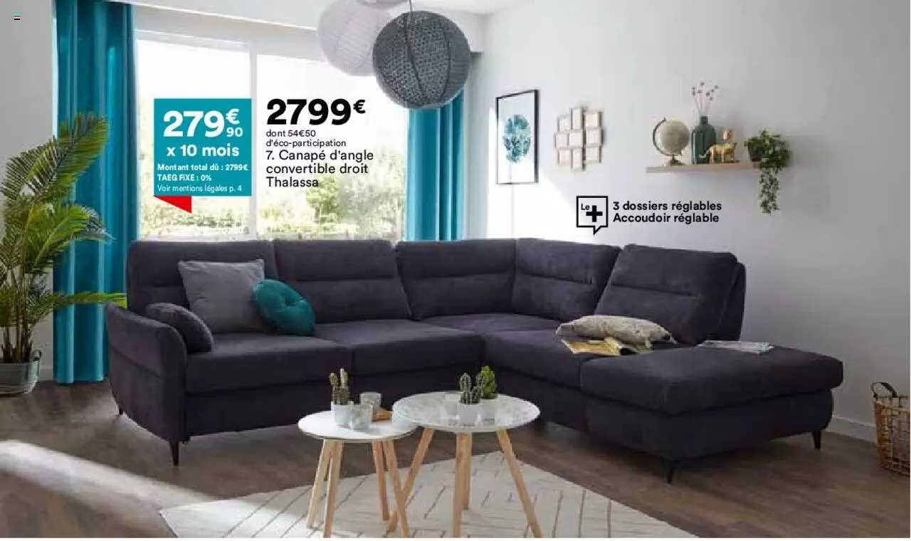 canapé d'angle convertible droit thalassa