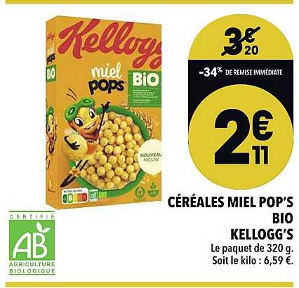 céréales miel pop's bio kellogg's