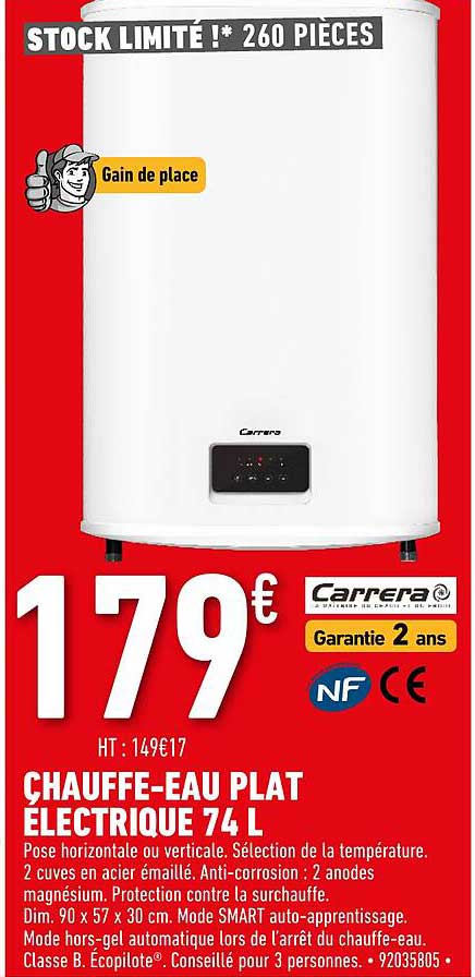 chauffe-eau plat électrique 74 l
