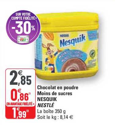 chocolat en poudre moins de sucres nesquik nestlé