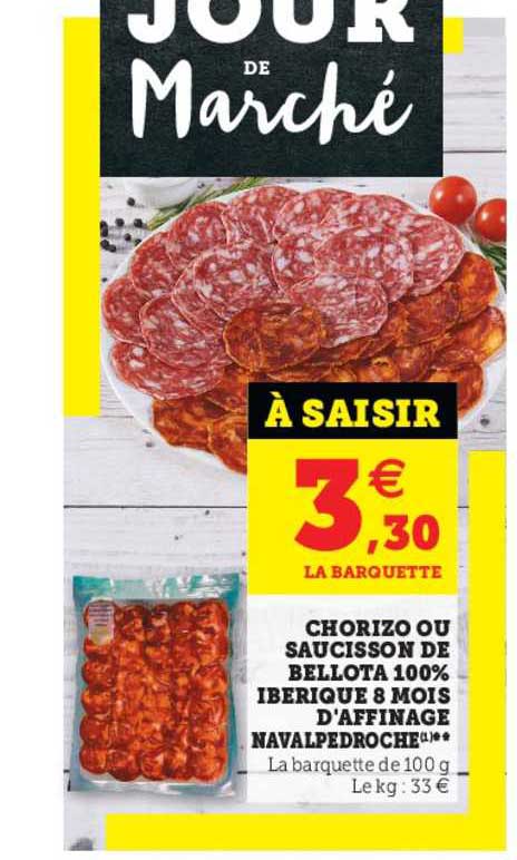chorizo ou saucisson de bellota 100% ibérique 8 mois d'affinage navalpedroche