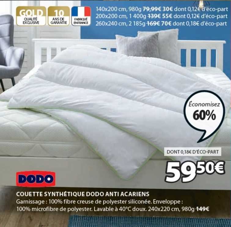 couette synthétique dodo anti acariens
