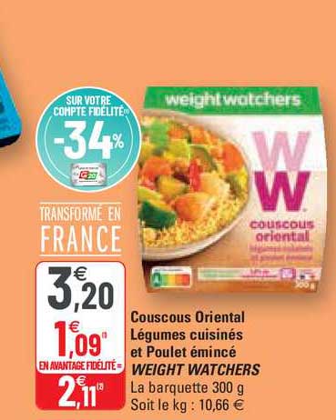 couscous oriental légumes cuisinés et poulet émincé weight watchers