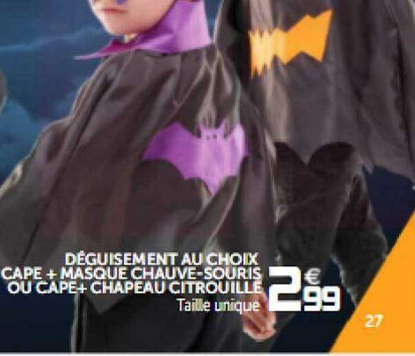 déguisement au choix cape + masque chauve-souris ou cape + chapeau citrouille