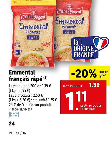 emmental français râpé chêne d'argent