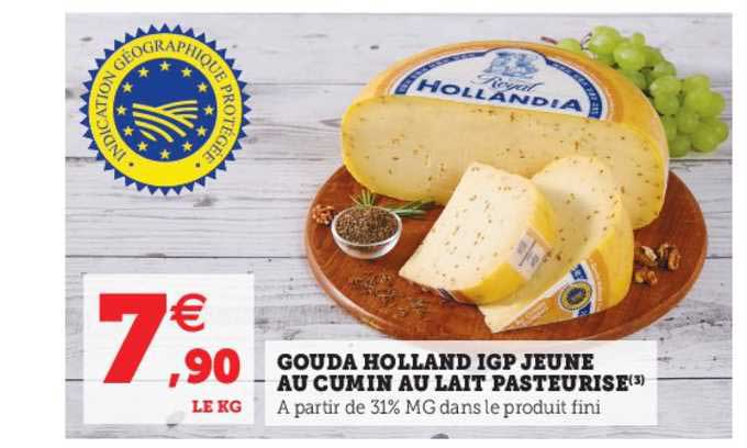 gouda holland igp jeune au cumin au lait pasteurisé