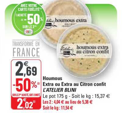 Houmous Extra Ou Extra Au Citron Confit L'atelier Blini