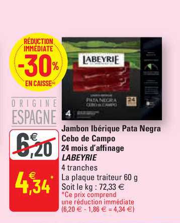 jambon ibérique pata negra cebo de campo 24 mois d'affinage labeyrie