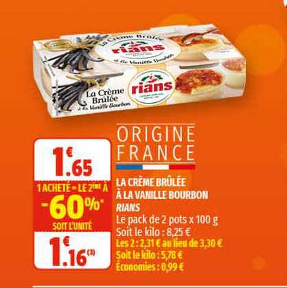 la crème brûlée à la vanille bourbon rians