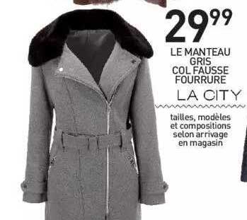 le manteau gris col fausse fourrure la city