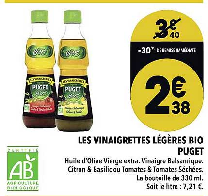 les vinaigrettes légères bio puget