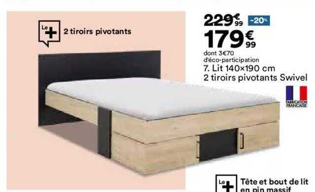 lit 2 tiroirs pivotants swivel