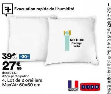 Lot De 2 Oreillers Max'air 60 X 60 Cm Dodo