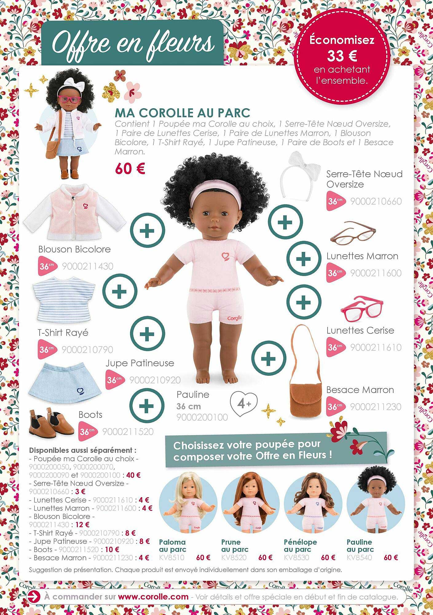 ma corolle au parc : blouson bicolore, serre-tête noeud oversize, lunettes marron, lunettes cerise, besace marron , pauline, boots