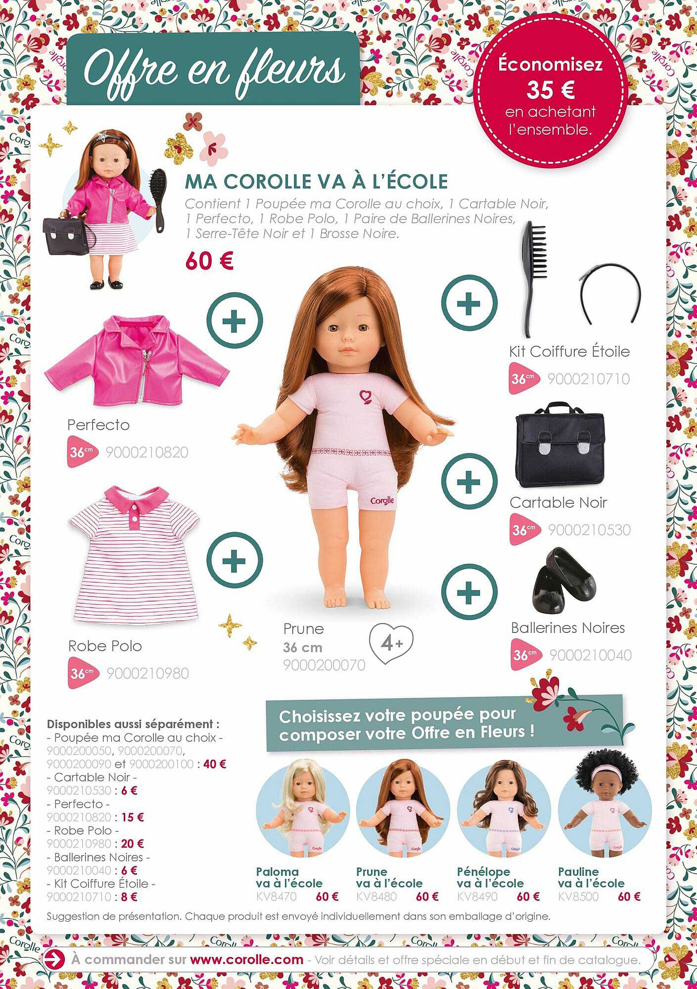 ma corolle va à l'école : perfecto, kit coiffure étoile, cartable noir, robe polo, ballerines noires