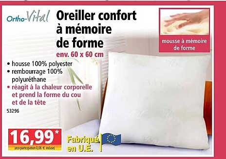 oreiller confort à mémoire de forme ortho-vital