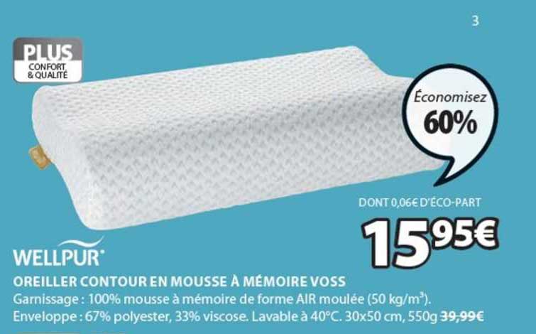 Oreiller Contour En Mousse à Mémoire Voss Wellpur