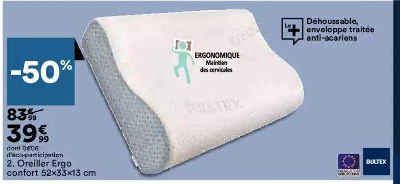 Oreiller Ergo Confort 52 X 33 X 13 Cm