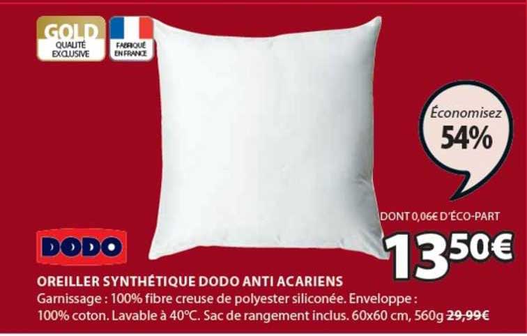 oreiller synthétique dodo anti acariens dodo
