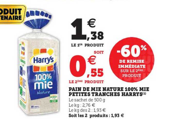 pain de mie nature 100% mie petites tranches harry's