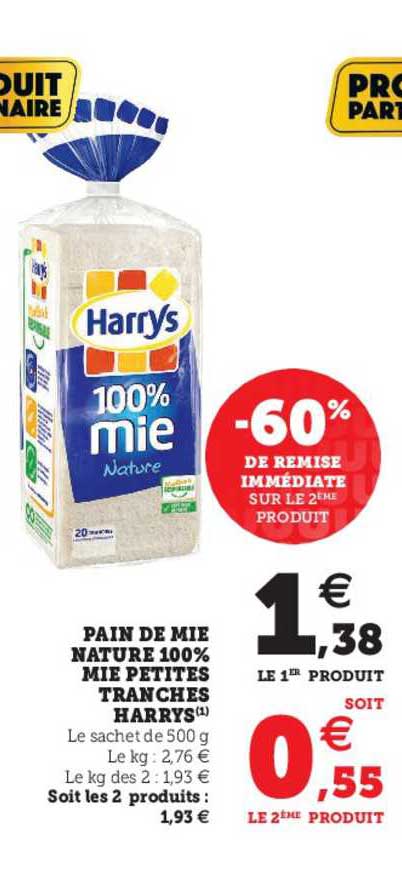 pain de mie nature 100% mie petites tranches harrys