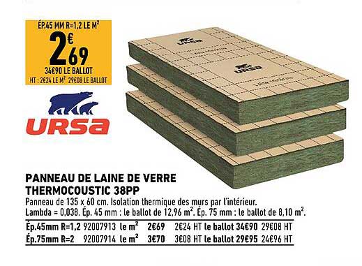 Panneau De Laine De Verre Thermocoustic 38pp Ursa