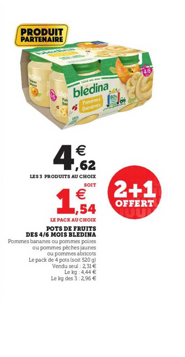 pots de fruits dès 4-6 mois blédina