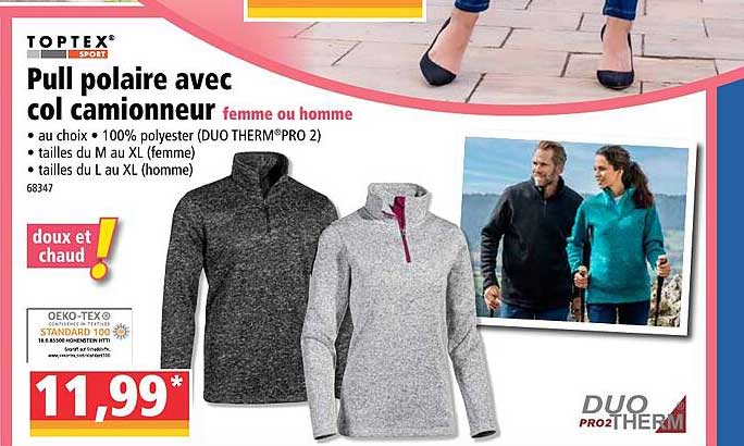 pull polaire avec col camionneur femme ou homme toptex®