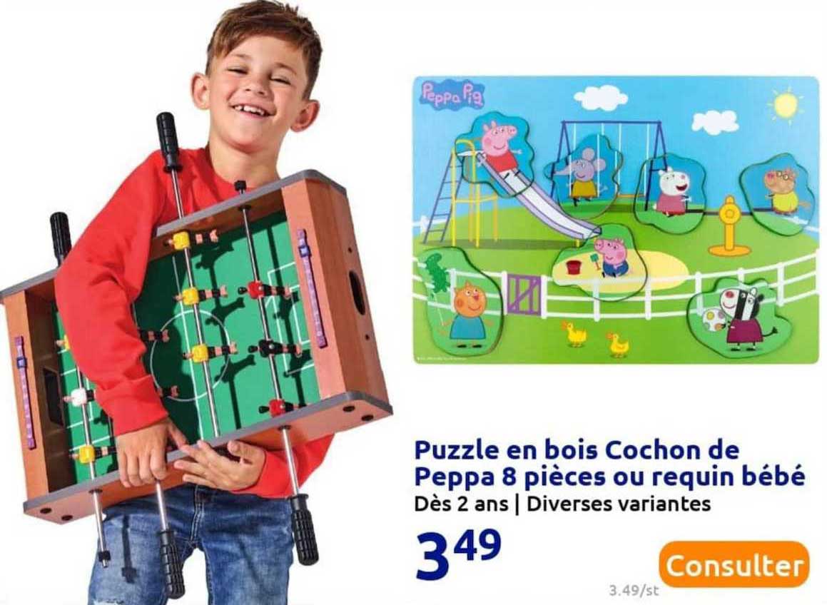 puzzle en bois cochon de peppa 8 pièces ou requin bébé