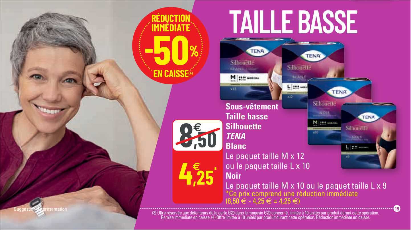 sous-vêtement taille basse silhouette tena blanc