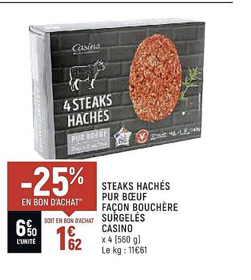 steaks hachés pur bœuf façon bouchère surgelés casino