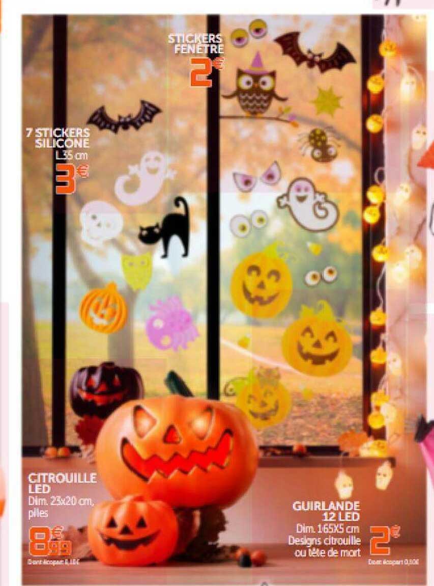 Stickers Fenêtre, 7 Stickers Silicone, Citrouille Led, Guirlande 12 Led