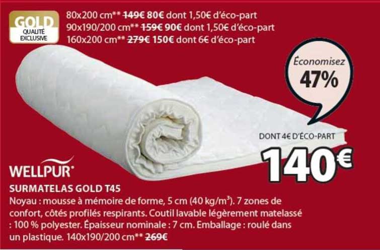 surmatelas gold t45 wellpur