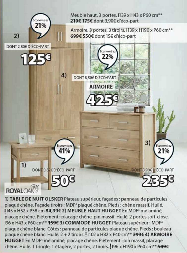 table de nuit olsker, meuble haut hugget, commode hugget, armoire hugget