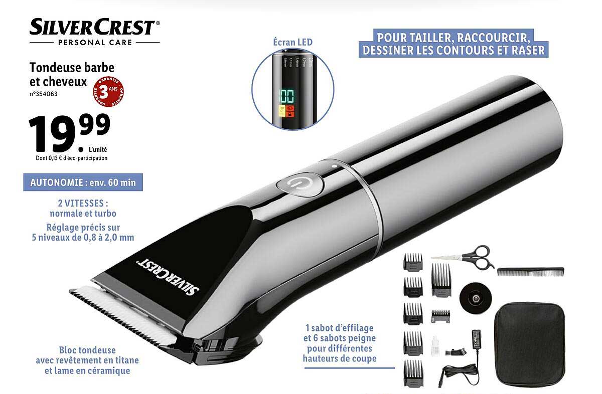 tondeuse barbe et cheveux silver crest