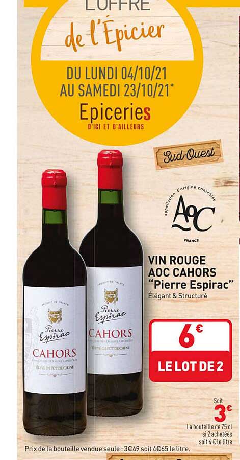 Vin Rouge Aoc Cahors "pierre Espirac"