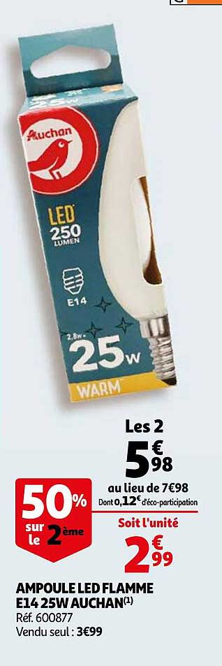 ampoule led flamme e14 25w auchan