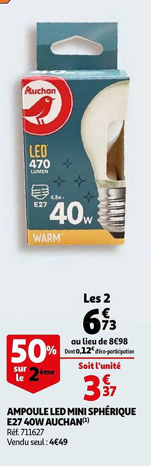 ampoule led mini sphérique e27 40w auchan