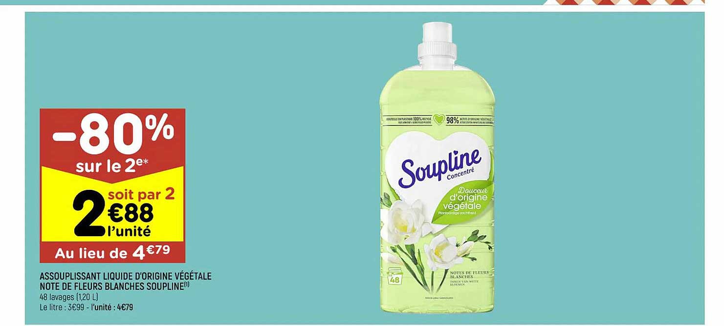 Assouplissant Liquide D'origine Végétale Note De Fleurs Blanches Soupline