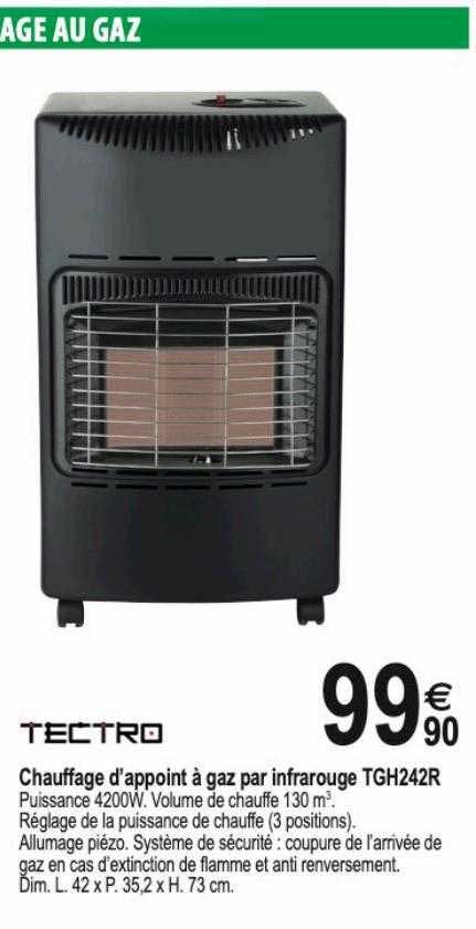chauffage d'appoint à gaz par infrarouge tgh242r tectro