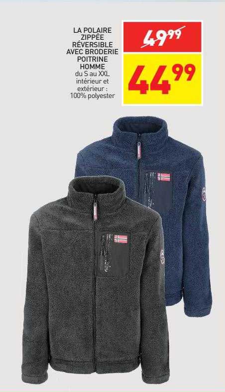 la polaire zippée réversible avec broderie poitrine homme