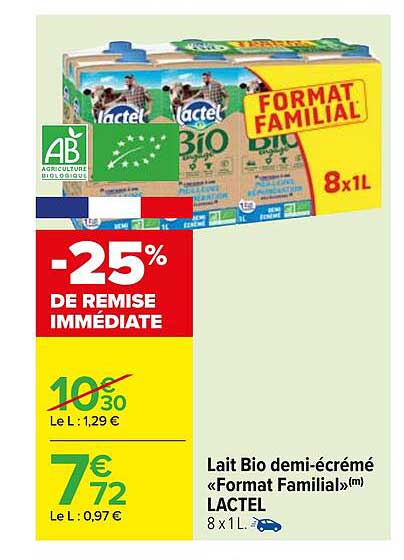 Lait Bio Demi-écrémé «format Familial» Lactel