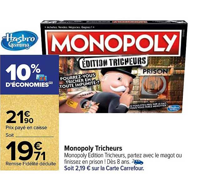 monopoly tricheurs hasbro gaming