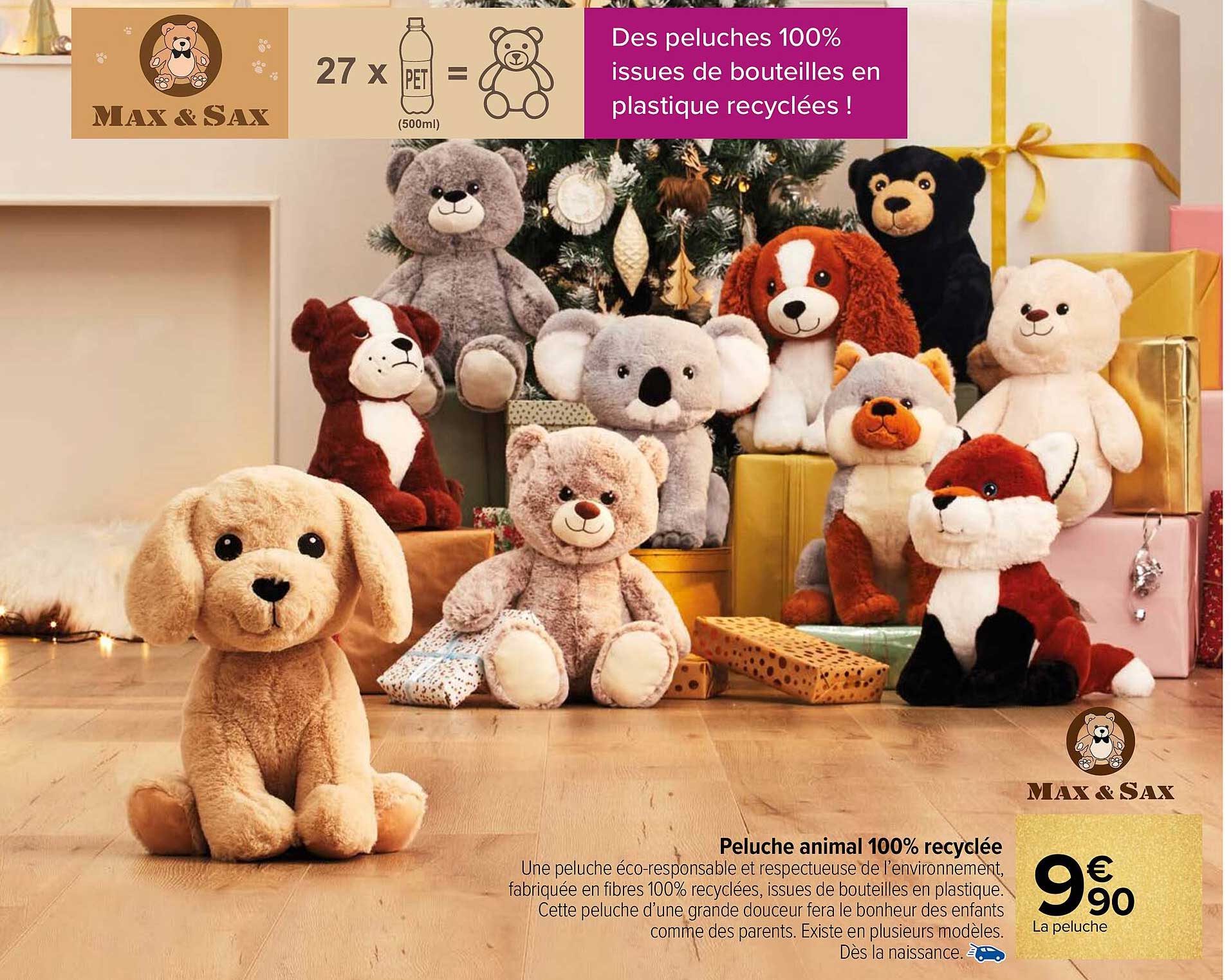 peluche animal 100% recyclée max & sax