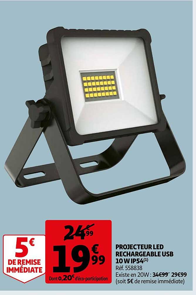 projecteur led rechargeable usb 10w ip54