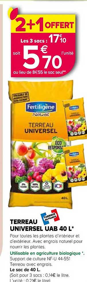 terreau universel uab 40l fertiligène
