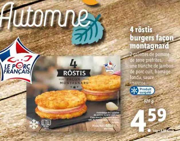4 röstis burgers façon montagnard