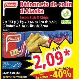 bâtonnets de colin d'alaska façon fish & chips findus