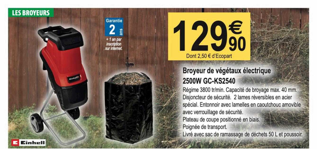 broyeur de végétaux électrique 2500w gc-ks2540 einhell